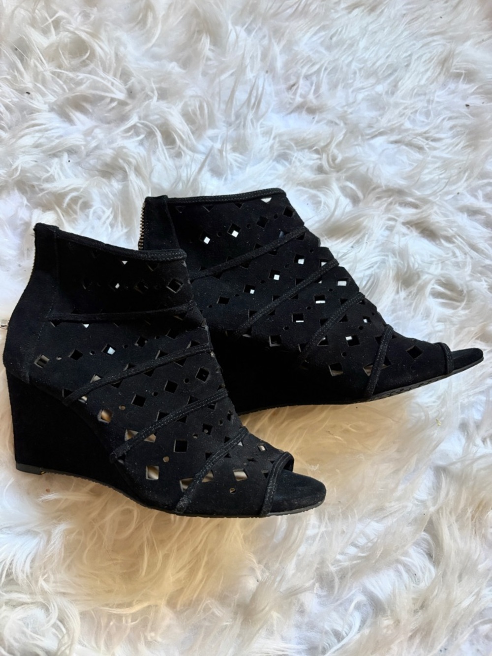 Michael Kors Black Cutout Peep-Toe Wedge Booties
